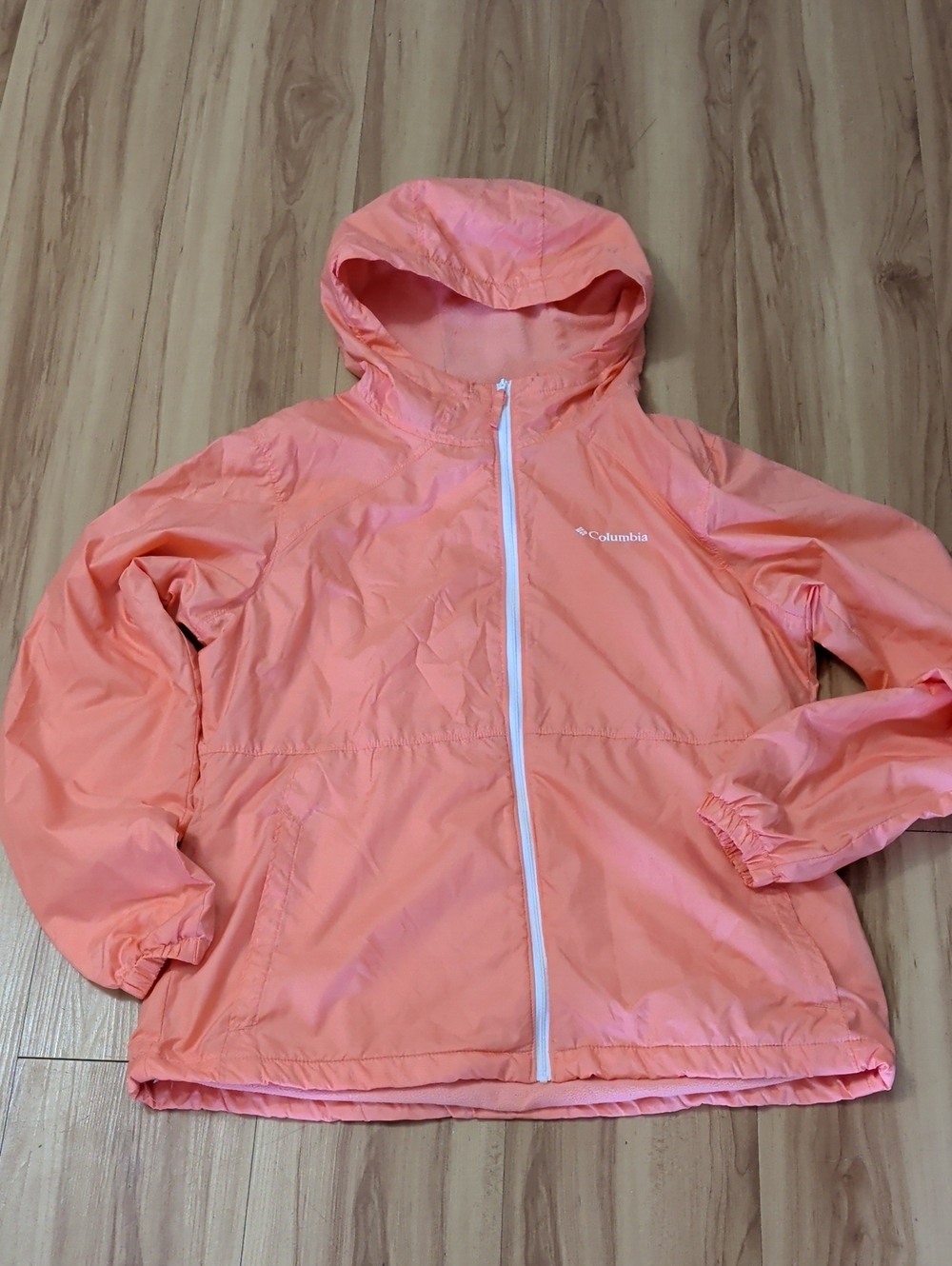 Columbia Women's Lightweight Hooded Rain Jacket in Coral Peach